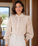 Women’s Lace Blouse with Puff Sleeves and High Neck | Ariel