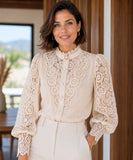Women’s Lace Blouse with Puff Sleeves and High Neck | Ariel
