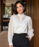 Women’s Lace Blouse with Puff Sleeves and High Neck | Ariel