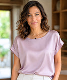 Women’s Satin Short Sleeve Dressy Top Elegant | Chassie