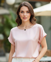 Women’s Satin Short Sleeve Dressy Top Elegant | Chassie