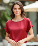 Women’s Satin Short Sleeve Dressy Top Elegant | Chassie