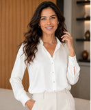 Women's Silk Long Sleeve Blouse with Classic Collar | Lady