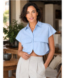 Women's Sleeveless Dressy Blouse with Pockets and Classic Collar | Poplin