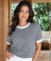 Women's Houndstooth Ribbed Knit Top Short Sleeve | Hana