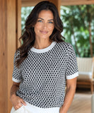 Women's Houndstooth Ribbed Knit Top Short Sleeve | Hana
