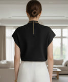 Comprar Blusa tricot feminina gola alta sem manga elegante para looks casuais e urbanos barato ZARA