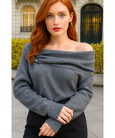 Comprar blusa tricot feminina cinza gola drapeada estilo cashmere com detalhe de argola para looks sofisticados e confortáveis barato ZARA