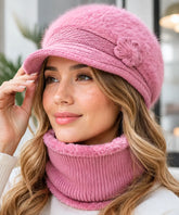 Women's Pink Plush Knit Cloche Hat and Scarf Set