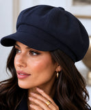 Women's Navy Wool Newsboy Cap
