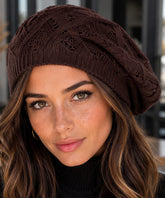 Women's Chestnut Openwork Knit French Beret