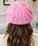 Women's Pink Openwork Knit French Beret