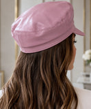 Women's Dusty Rose Leather Newsboy Cap