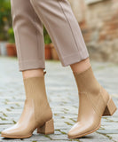 Comprar bota feminina cano curto knit malha tricot bico quadrado salto bloco couro ecológico promoção ZARA