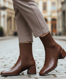 Comprar bota feminina cano curto knit malha tricot bico quadrado salto bloco couro ecológico promoção ZARA