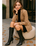 Women's Lace-Up Stiletto Boots Mid-Calf with Metal Eyelets | Merly