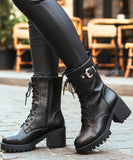 Comprar bota feminina tratorada forrada coturno com salto grosso e cano alto para inverno com conforto térmico e estilo urbano em promoção VIA MARTE