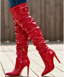 Women's Patent Vinyl Over the Knee Boots with Stiletto Heel | Barea