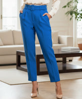 Comprar calça alfaiataria feminina cintura alta com cinto integrado modelagem reta para trabalho e escritório barato ou em promoção ZARA