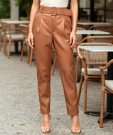 Women’s Faux Leather Tailored Pants with Belt | Deni