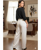 Comprar calça wide leg alfaiataria feminina branca com pregas cintura alta para trabalho barato ou em promoção ZARA