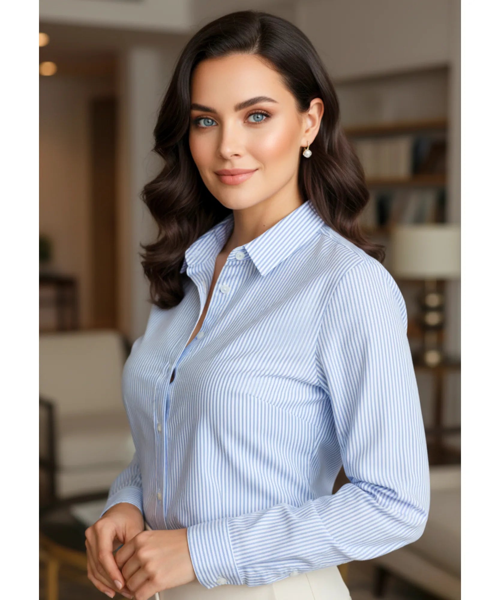 Comprar Camisa social feminina manga longa algodão premium azul para looks elegantes e casuais barato ZARA