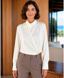 Women's long sleeve round collar wrap blouse, side view