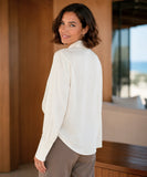 Women's long sleeve round collar wrap blouse, front view