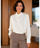 Women's long sleeve round collar wrap blouse, styled look