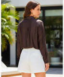 Comprar camisa social feminina manga longa em viscose elegante para trabalho e escritório com bolso bordado barato ou em promoção ZARA