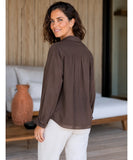 Women's Long Sleeve Viscose Dressy Blouse with Embroidered Pocket | Sofia