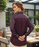 Comprar camisa social feminina em seda elegante vinho para trabalho, reuniões ou eventos sofisticados com caimento impecável barato ZARA