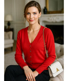 Comprar cardigan feminino tricot macio botões decote V manga longa escritório casual barato ou em promoção