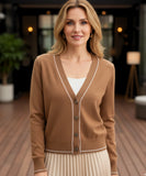 Comprar cardigan tricot feminino gola V com botões dourados e acabamento elegante para meia-estação ou sobreposição barato ZARA