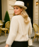 Comprar casaco de pelo feminino curto branco sofisticado com amarração e forro quente para inverno ou frio intenso em promoção ZARA