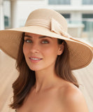 Women's Wide Brim Floppy Straw Hat with Ribbon Bow | Jadeíta