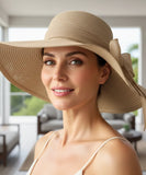 Women's Wide Brim Floppy Straw Hat with Ribbon Bow | Jadeíta