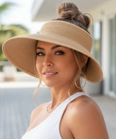 Comprar chapéu de palha feminino viseira aba larga ajustável proteção UV dobrável para praia verão e atividades ao ar livre barato ANELLIMN
