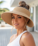 Comprar chapéu de palha feminino viseira aba larga ajustável proteção UV dobrável para praia verão e atividades ao ar livre barato ANELLIMN