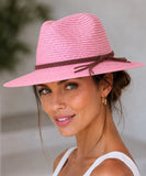 Women's straw panama hat in pink