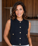 Women's ribbed knit cardigan vest in Black
