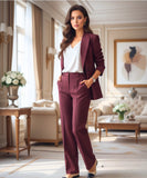 Women's Burgundy Tailored Blazer and Pants Set | Lolie