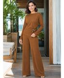 Women's crepe blouse and wide-leg pants set, front view