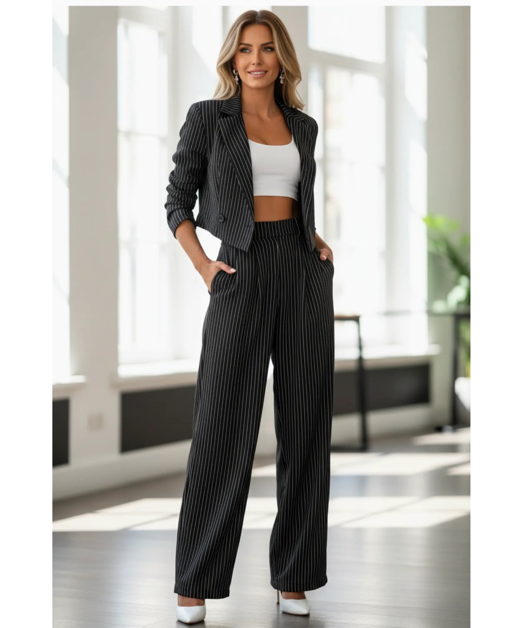 Comprar Conjunto Social Feminino Alfaiataria Risca de Giz barato ZARA