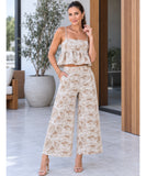Women's embroidered crop top and pants set in beige
