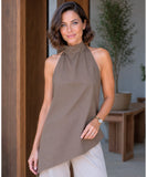 Women’s Tailored Linen Look Set with High Neck Top and Pants | Biah