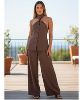 Women's Halter Top and Wide Leg Pants Set Brown | Bia