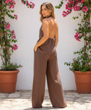 Women's Halter Top and Wide Leg Pants Set Brown | Bia