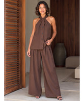 Women's Halter Top and Wide Leg Pants Set Brown | Bia