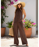Women's Halter Top and Wide Leg Pants Set Brown | Bia